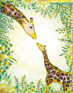 草原とキリンのイラスト