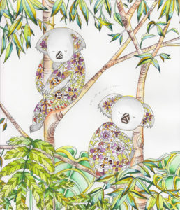 花模様のコアラのイラスト